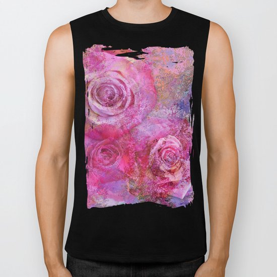Artistic romantic pink roses Biker Tank