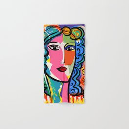 French Portrait Colorful Woman Fauvism by Emmanuel Signorino Hand & Bath Towel