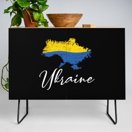 Stop war quote with ukrainian banner Credenza