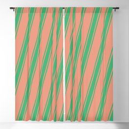 [ Thumbnail: Dark Salmon and Sea Green Colored Striped Pattern Blackout Curtain ]
