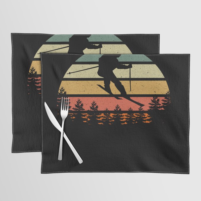 Skiing Retro Sunset Funny Shirt Placemat