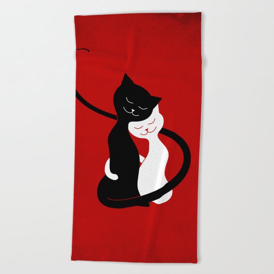 White And Black Cats In Love (red) Beach Towel