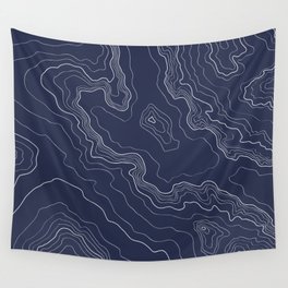 Navy topography map Wall Tapestry