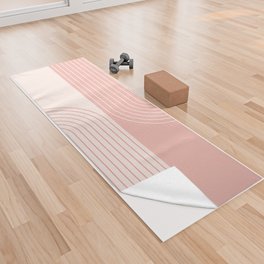 Abstract Geometric Rainbow Lines 14 in Blush Pink Yoga Towel