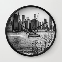 New York City Manhattan skyline black and white Wall Clock