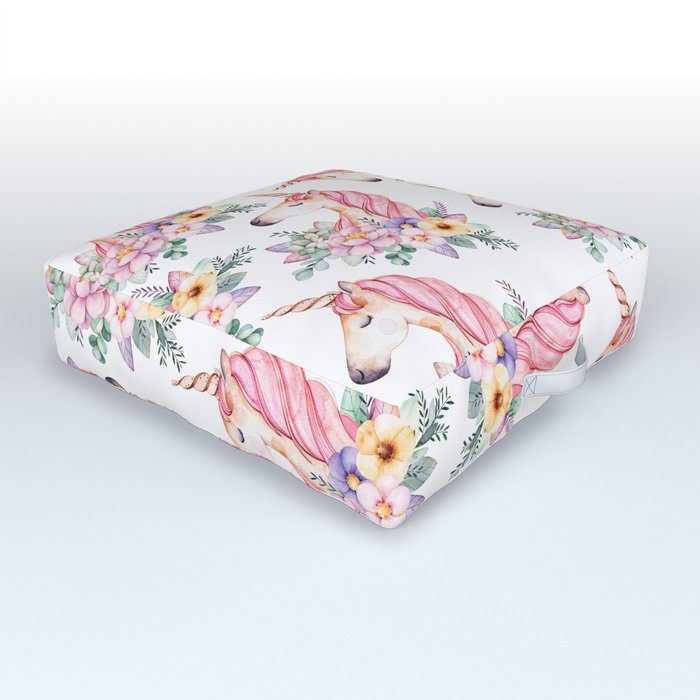Pink lilac yellow green watercolor magical unicorn floral Outdoor