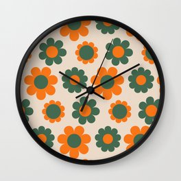 Retro 70s Flowers Pattern Wall Clock