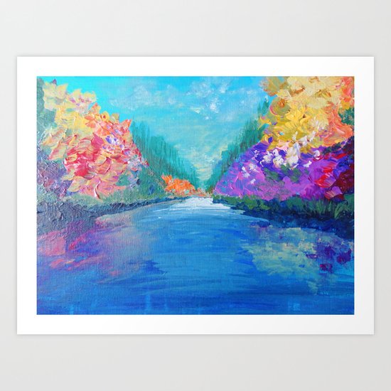 AROUND THE RIVERBEND - Autumn River Modern Nature Pochahontas Abstract Landscape Acrylic Painting Art Print