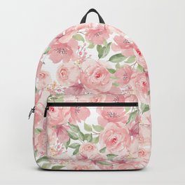 Watercolor botanical pink coral green summer flowers Backpack