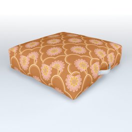 Ethnic Ogee Floral Pattern Caramel Outdoor Floor Cushion