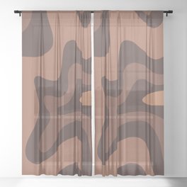 Retro Liquid Swirl Abstract Pattern Square in Chocolate Brown Tones Sheer Curtain