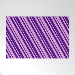 [ Thumbnail: Plum and Indigo Colored Lines/Stripes Pattern Welcome Mat ]