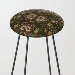 navy green and rust harvest florals bold paisley flower bohemian  Counter Stool