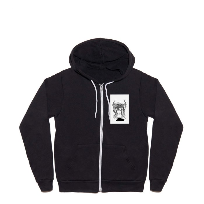 Mother Earth Drawing Black White Full Zip Hoodie