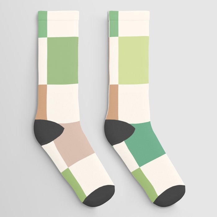 Green & Beige Neutral Checker Socks