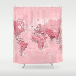 Pink World Map Shower Curtain