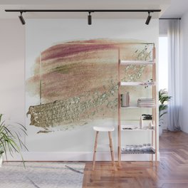 Abstract Watercolor Pink and Silver Brushstroke In Silver Frame Wall Mural