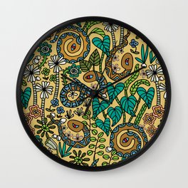 COLORING BOOK GARDEN SNAKES DOODLE TROPICAL in RETRO 70s COLORS Wall Clock | Colouring, Retro, Graphicdesign, Reptile, Vintage, Botanical, Tropical, Jungle, Coloringbook, Tahara 
