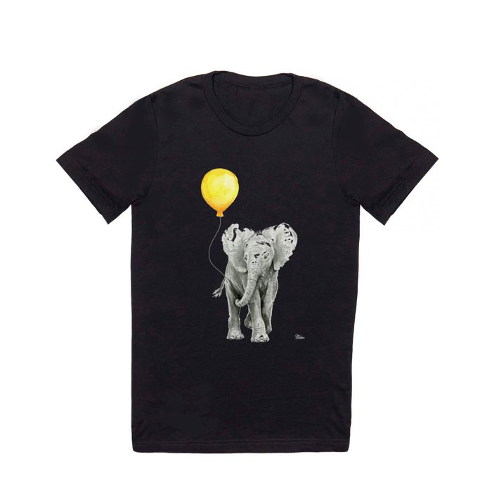 Elephant Watercolor Yellow Balloon Whimsical Baby Animals T Shirt