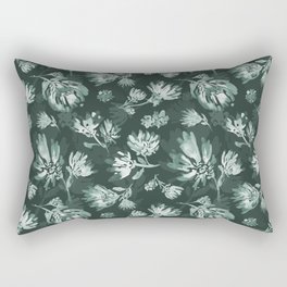White flowers watercolor pattern over deep pine green Rectangular Pillow