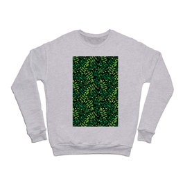 abstract seamless ash leaf background.  Green foliage pattern. Summer and spring design element. Decoration. Jungle. Exotic branches. Dark forest.shiny yellow stars , trendy theme  Crewneck Sweatshirt