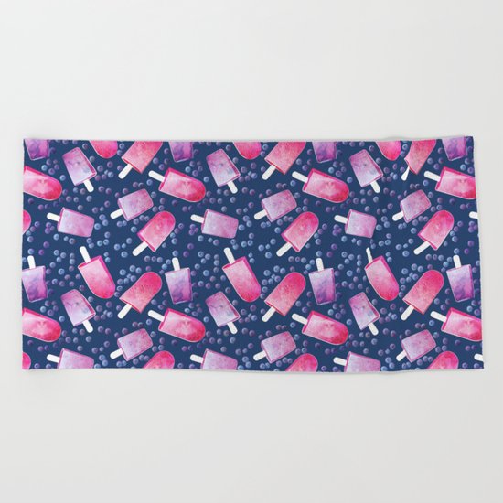 Blueberry Ice Cream Popsicles Beach Towel