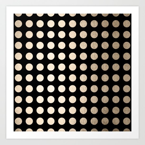 White Gold Sands Polka Dots on Midnight Black Art Print