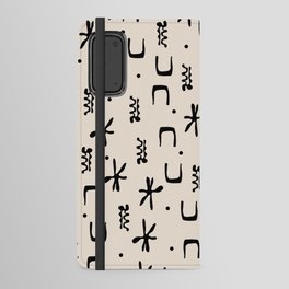 Organic Hieroglyph Abstract Pattern in Black and Almond Cream Android Wallet Case