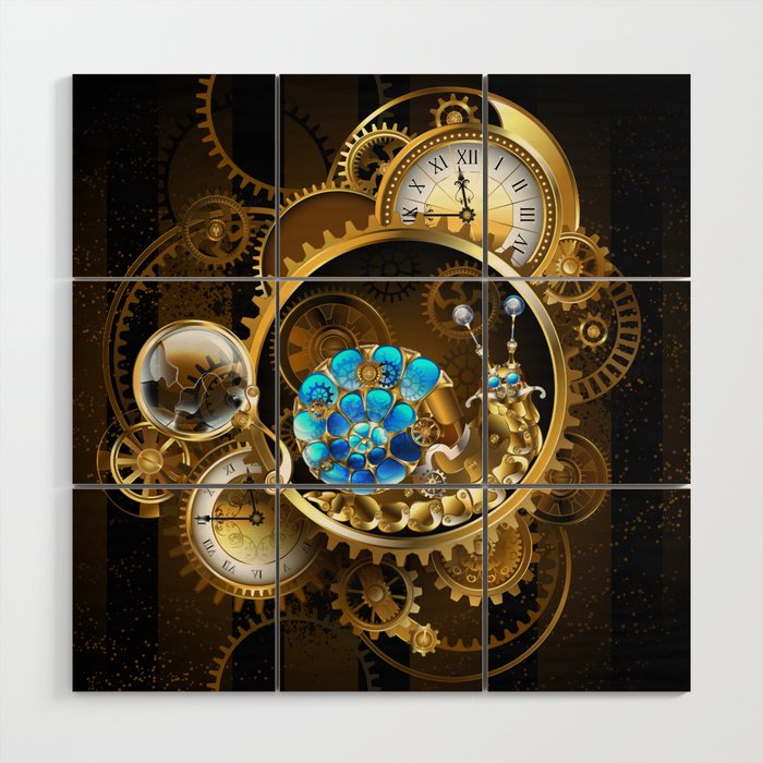 Mechanical Snail with Antique Clock Wood Wall Art