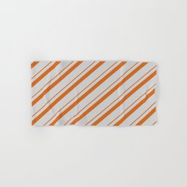 [ Thumbnail: Chocolate & Light Grey Colored Striped Pattern Hand & Bath Towel ]