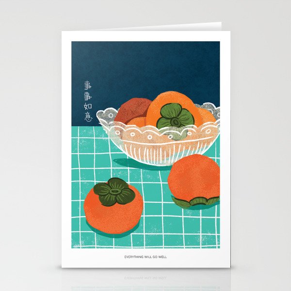 Persimmon Fruits in Glass Bowl Stationery Cards