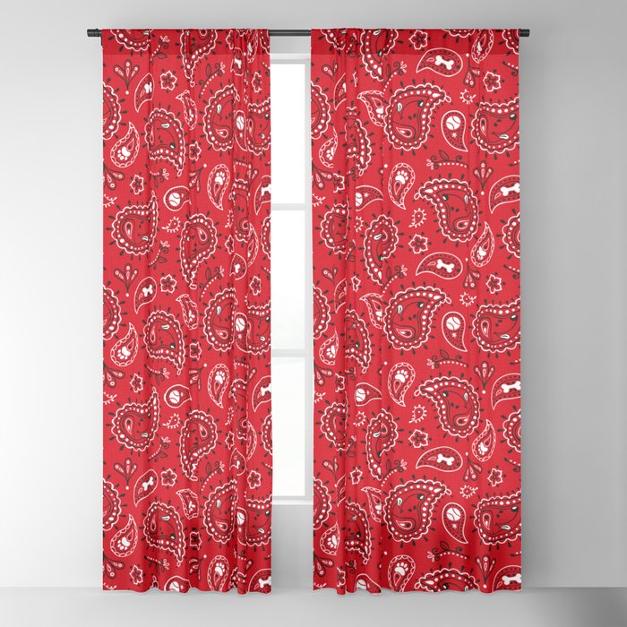 Retro Dog Paisley Red Blackout, Red Paisley Curtains
