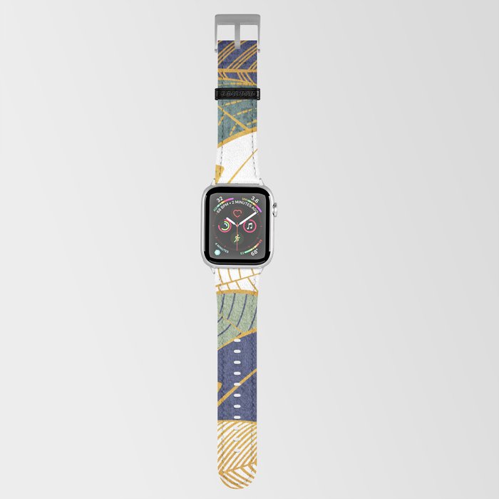 Leaf wall // navy blue pine and sage green leaves golden lines Apple Watch Band