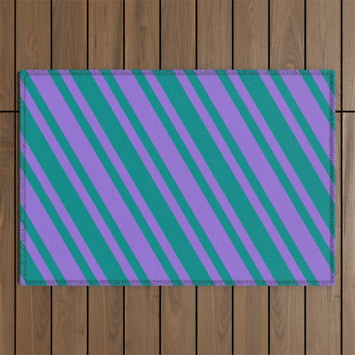 Dark Cyan & Purple Colored Lined/Striped Pattern Outdoor Rug