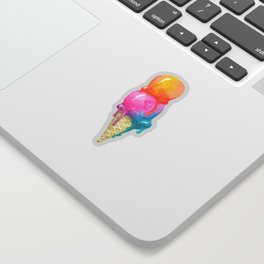 Rainbow melty ice cream cone watercolour painting illustration Sticker