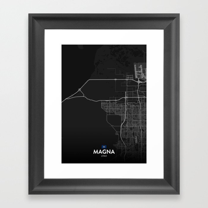 Magna, Utah, United States - Dark City Map Framed Art Print