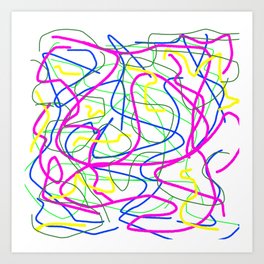 Random colorful lines in greens purple blue and yellow Art Print