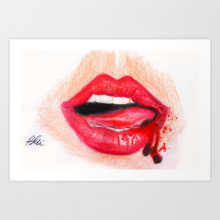 Scary Lips with blood Art Print