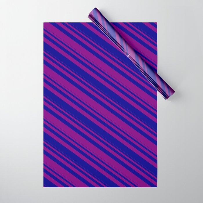 Purple & Dark Blue Colored Pattern of Stripes Wrapping Paper