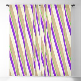 [ Thumbnail: Eye-catching Lime, Light Pink, Purple, Beige & Tan Colored Stripes Pattern Blackout Curtain ]