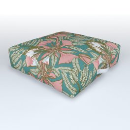 Poinciana Tropical Summer // Hand drawn Pattern Outdoor Floor Cushion | Poinciana, Blooms, Gardenflowers, Contemporary, Plantpattern, Green, Happy, Drawing, Pattern, Pink 
