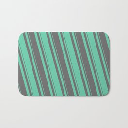[ Thumbnail: Dim Gray & Aquamarine Colored Lined/Striped Pattern Bath Mat ]