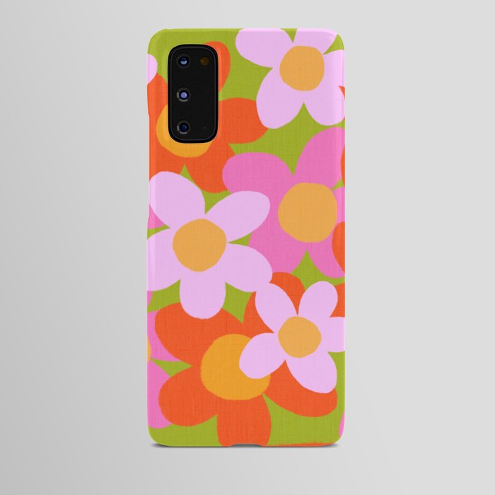 Cheerful Spring Flowers 70’s Retro Green on Red Android Case