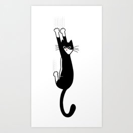 Black and White Cat Hanging On | Funny Tuxedo Cat Art Print