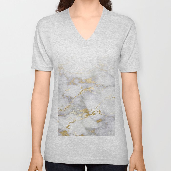 Blush chic faux gold gray gradient marble V Neck T Shirt