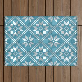 Blue Knitted Winter Pattern Outdoor Rug