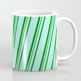 [ Thumbnail: Turquoise & Green Colored Stripes Pattern Coffee Mug ]