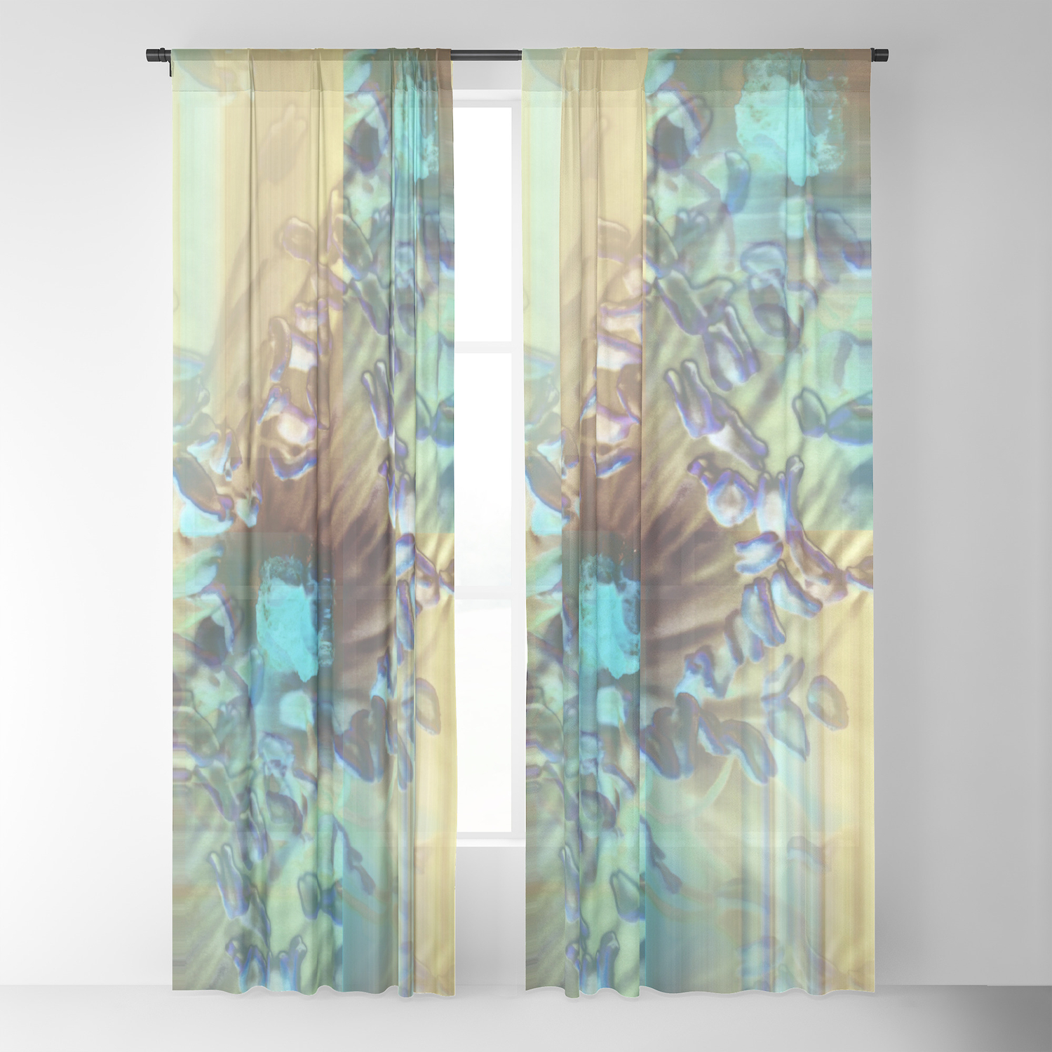 Teal And Brown Lined Abstract Sheer Curtain By Bellamahri Society6