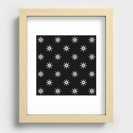 Atomic mid century retro star flower pattern in black background Recessed Framed Print