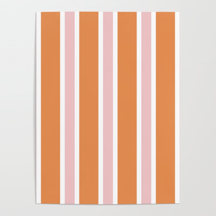 Orange Pink White Stripe - Bold Color-Play Poster